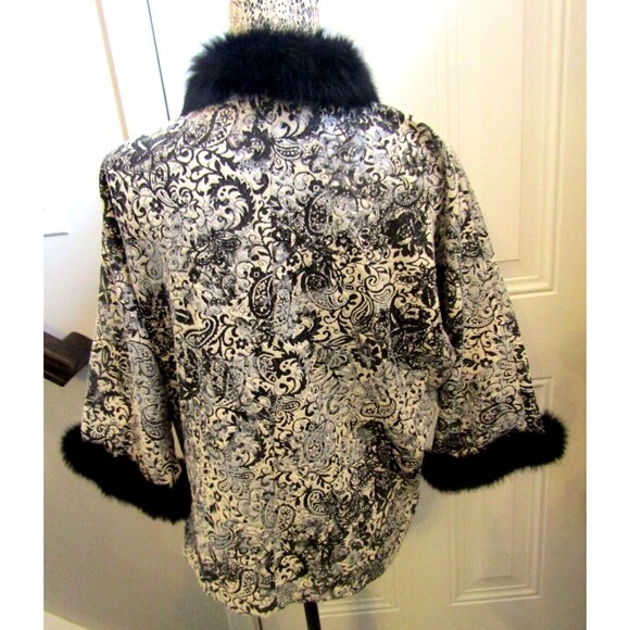 Vintage 1960s Jacket Black Fur Trimmed Full Zip Paisley Floral Womens Size US L - Picture 5 of 7
